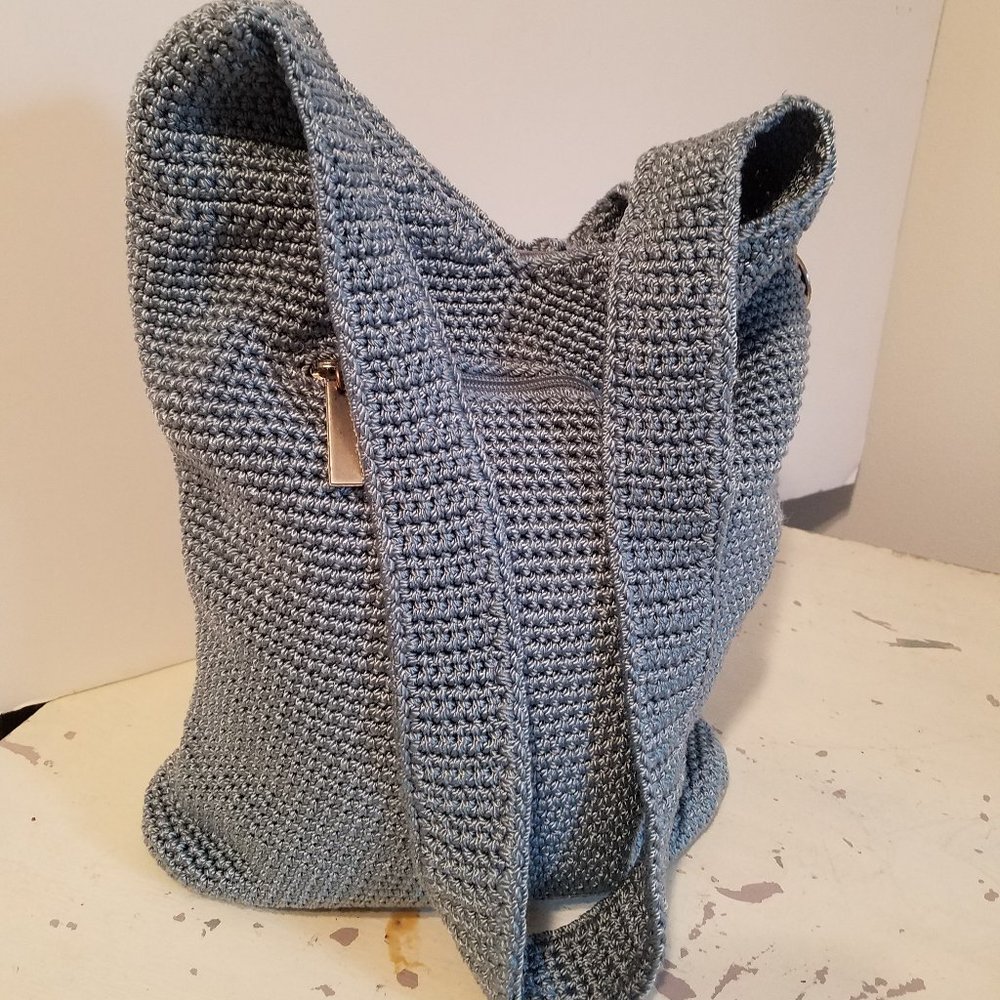 The Sak Crochet Craze Hobo Bag, Single Strap Shoulder Bag, Blue Casual Purse